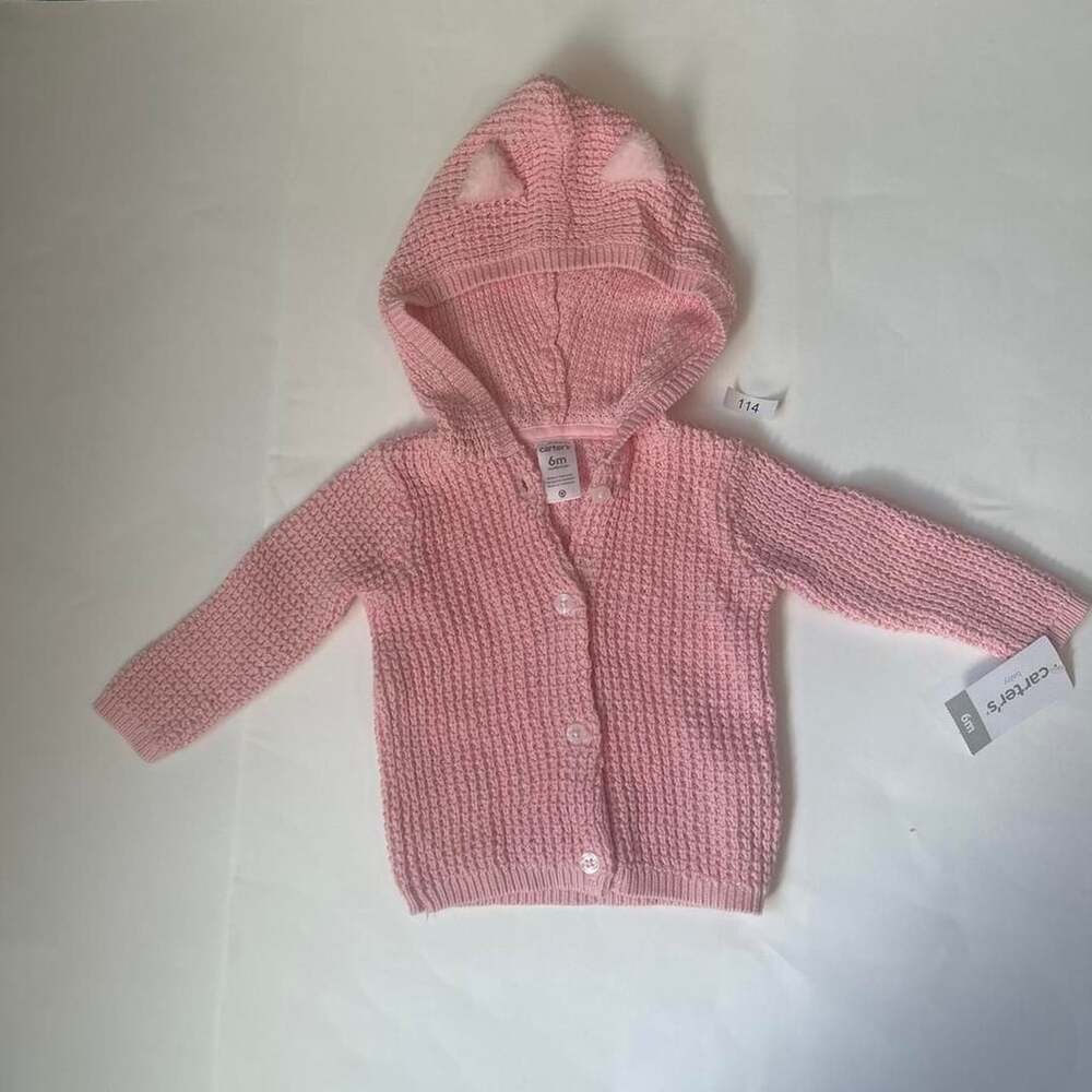 Carter's Pink Hooded Knit Cardigan 6M Cat Ears